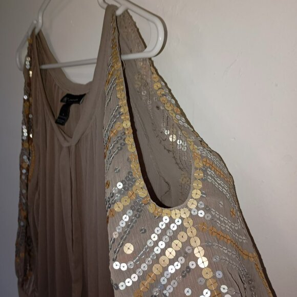INC Womens Sequin-Embellished Blouse Size 4 Taupe  3/4 Sleeve Bohemia Boho - Picture 3 of 11